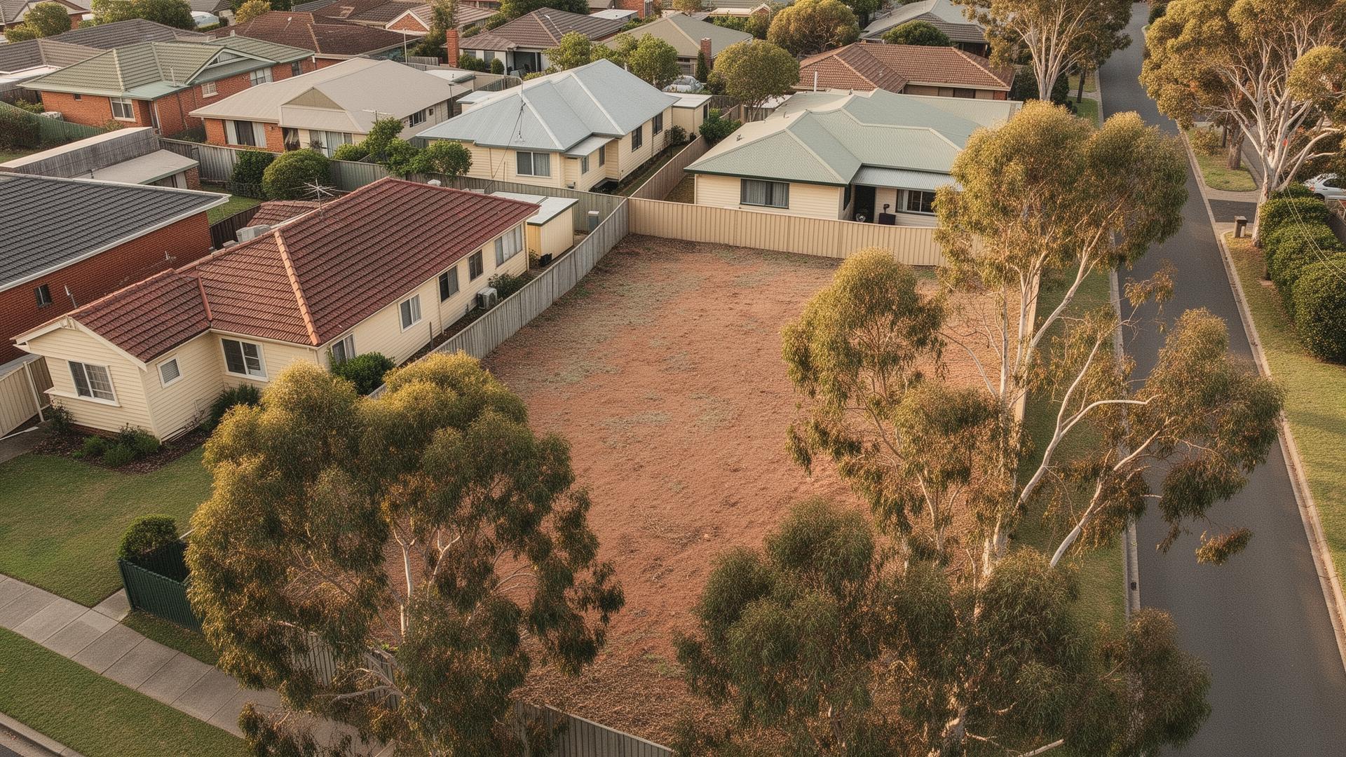 Aerial view of a small Australian residential subdivision under construction.